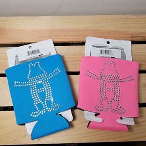 2 Houston Livestock Show & Rodeo Can Koozies Blue & Pink w/ Bling NWT